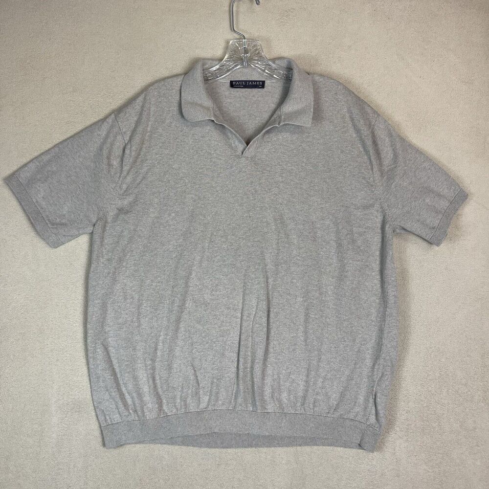 Paul James Polo Shirt Mens XXL Gray Knit Short Sleeve Preppy Classic Fit‎ Cotton